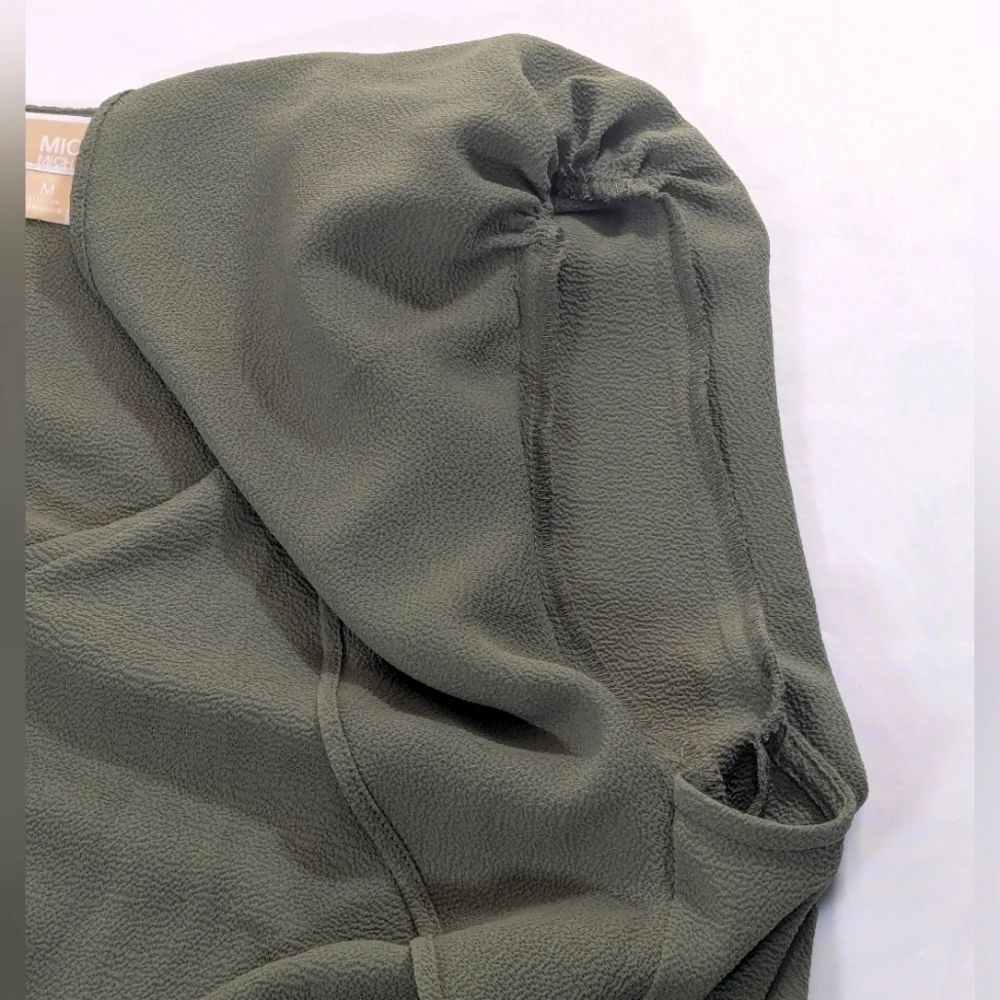 Michael Michael Kors Olive Green Ruffle/Flutter Sleeve Gold Zip Top Size Medium